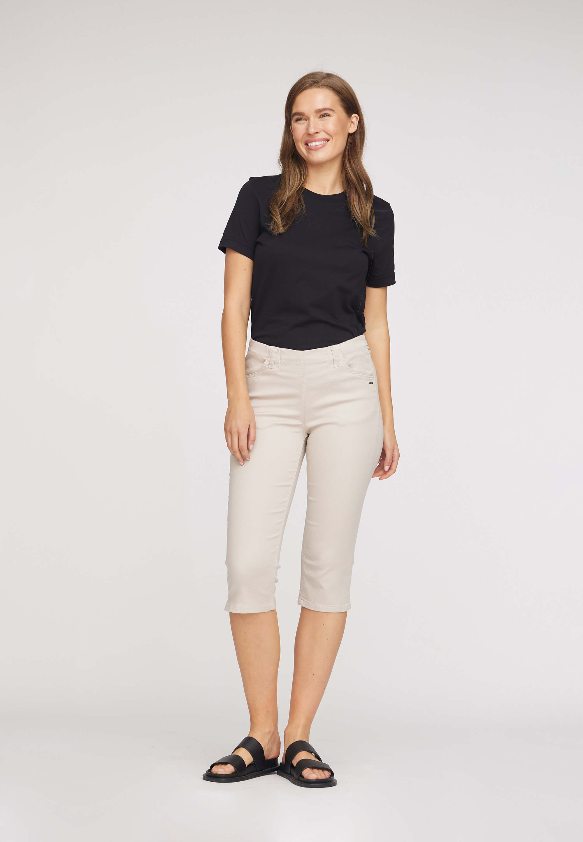 LAURIE  Kelly - Capri SL Trousers REGULAR 25005 Grey Sand Print
